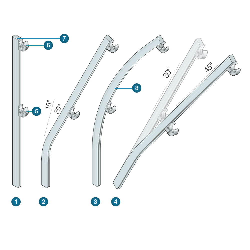 garde-corps de sécurité en aluminium Barrial types de montant droit, coudé, cintré