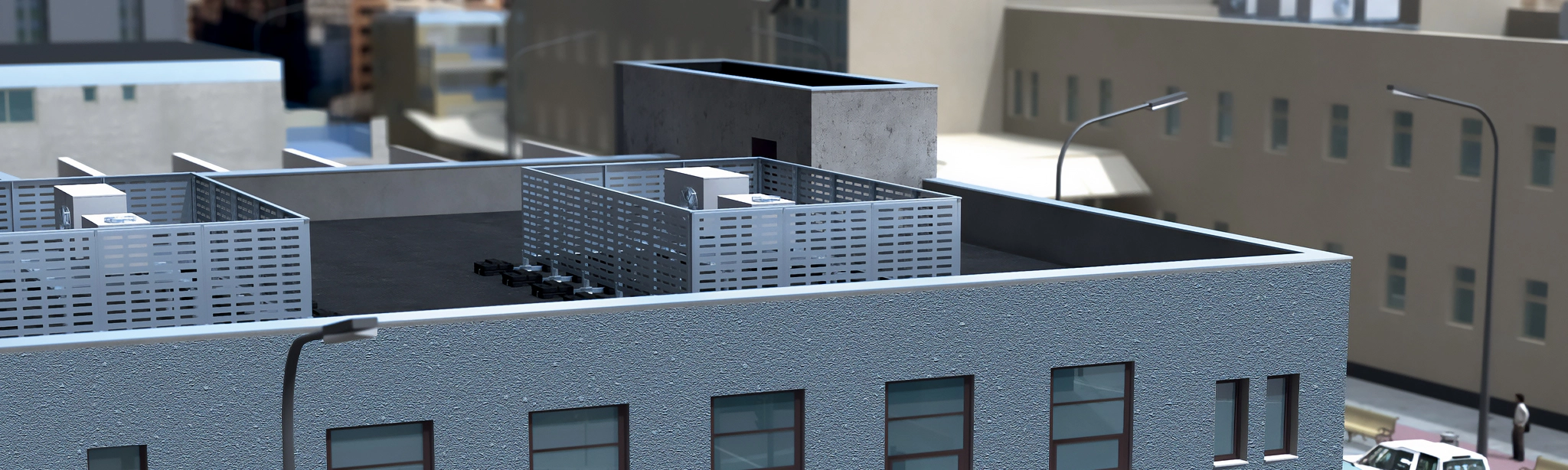 Paravent : Système lesté d'habillage de machines, en aluminium, pour toiture-terrasse